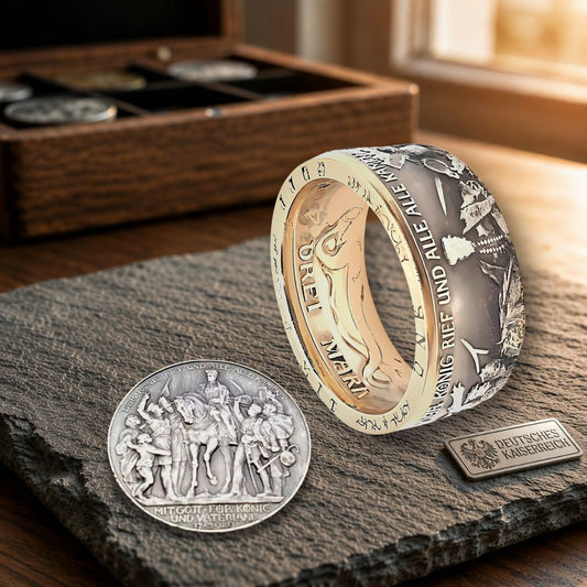 Handgefertigter Kaiserreich-Ring aus originaler 3-Mark-Silbermünze von 1913 – deutsches Unikat