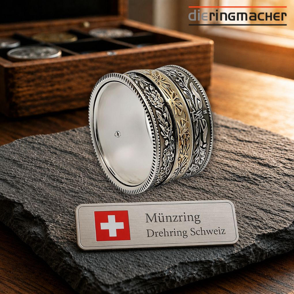 Schweiz – Handgefertigter Silberring mit Franken-Münzen