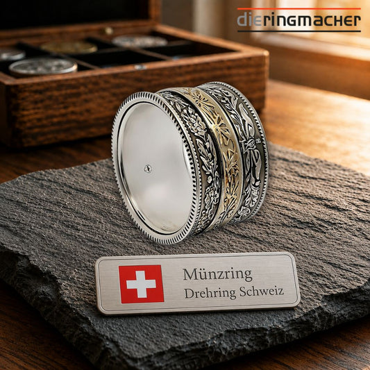 Schweiz – Handgefertigter Silberring mit Franken-Münzen