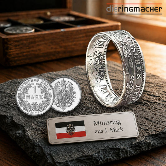 Handgefertigter 1-Mark-Kaiserreich-Münzring aus 900er Silber – historisches Schmuckstück für Sammler und Geschichtsliebhaber.