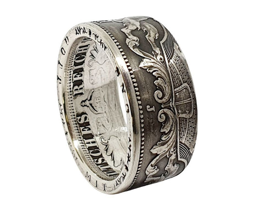 Handgefertigter 3-Mark-Münzring aus einer originalen Hansestadt-Hamburg-Münze aus 900er Silber – ideales Geschenk für Hamburg-Fans, Paare oder Sammler.