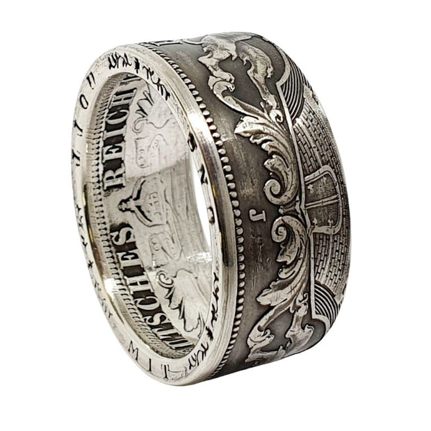 Handgefertigter 3-Mark-Münzring aus einer originalen Hansestadt-Hamburg-Münze aus 900er Silber – ideales Geschenk für Hamburg-Fans, Paare oder Sammler.