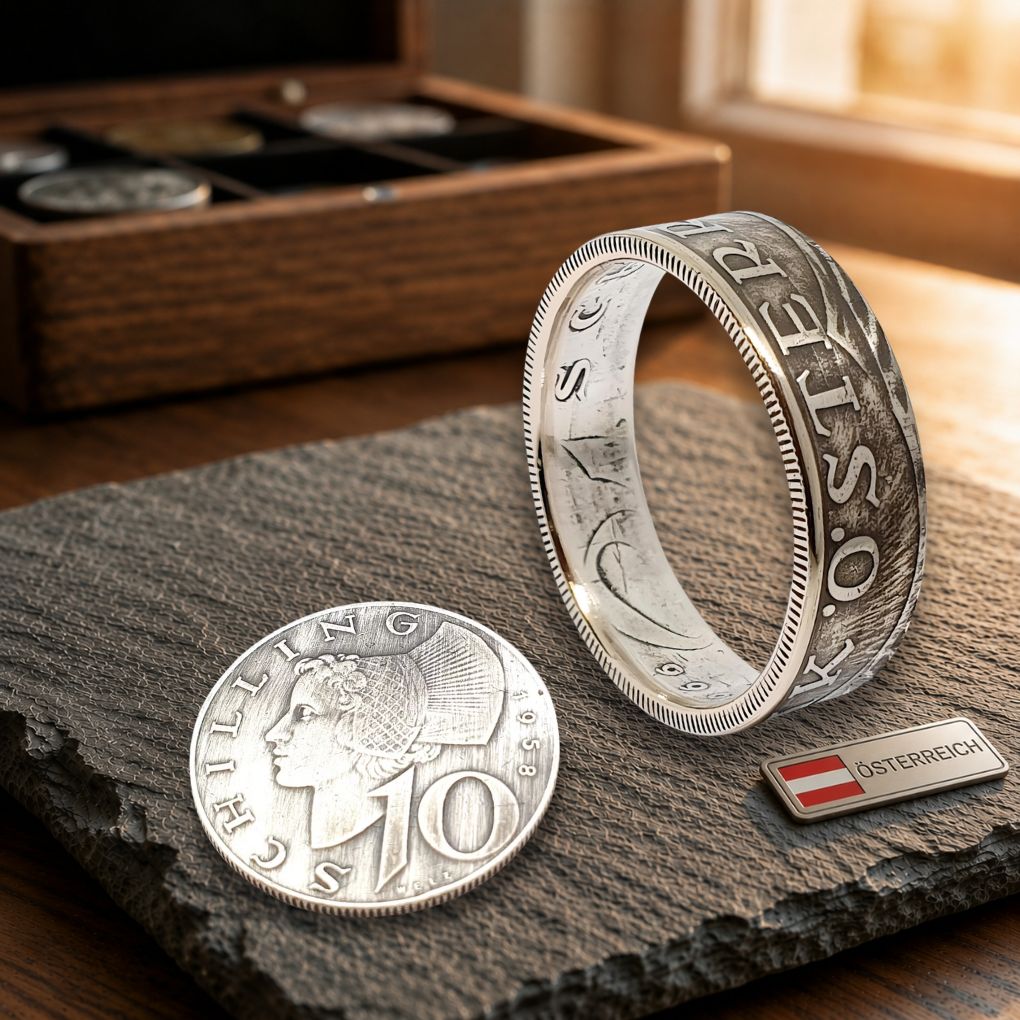 Silberring aus 10 Schilling Münze Österreich