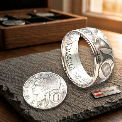 Handgefertigter Münzring aus 10 Schilling Österreich - 640 Silber mit Gravurmöglichkeit