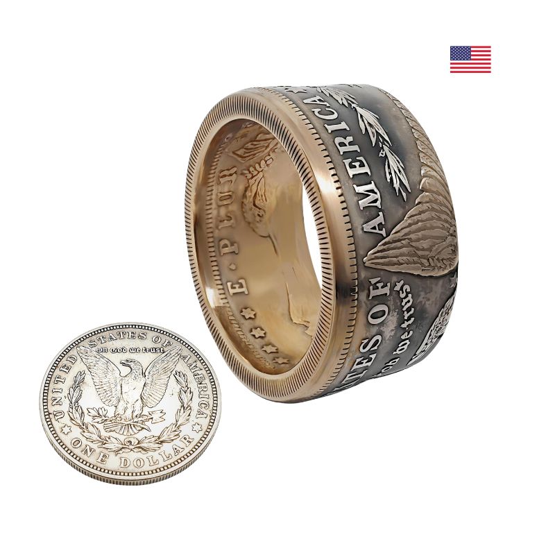 Silberring mit echter 1 Morgan Dollar Münze aus den USA – personalisierbarer Münzring
