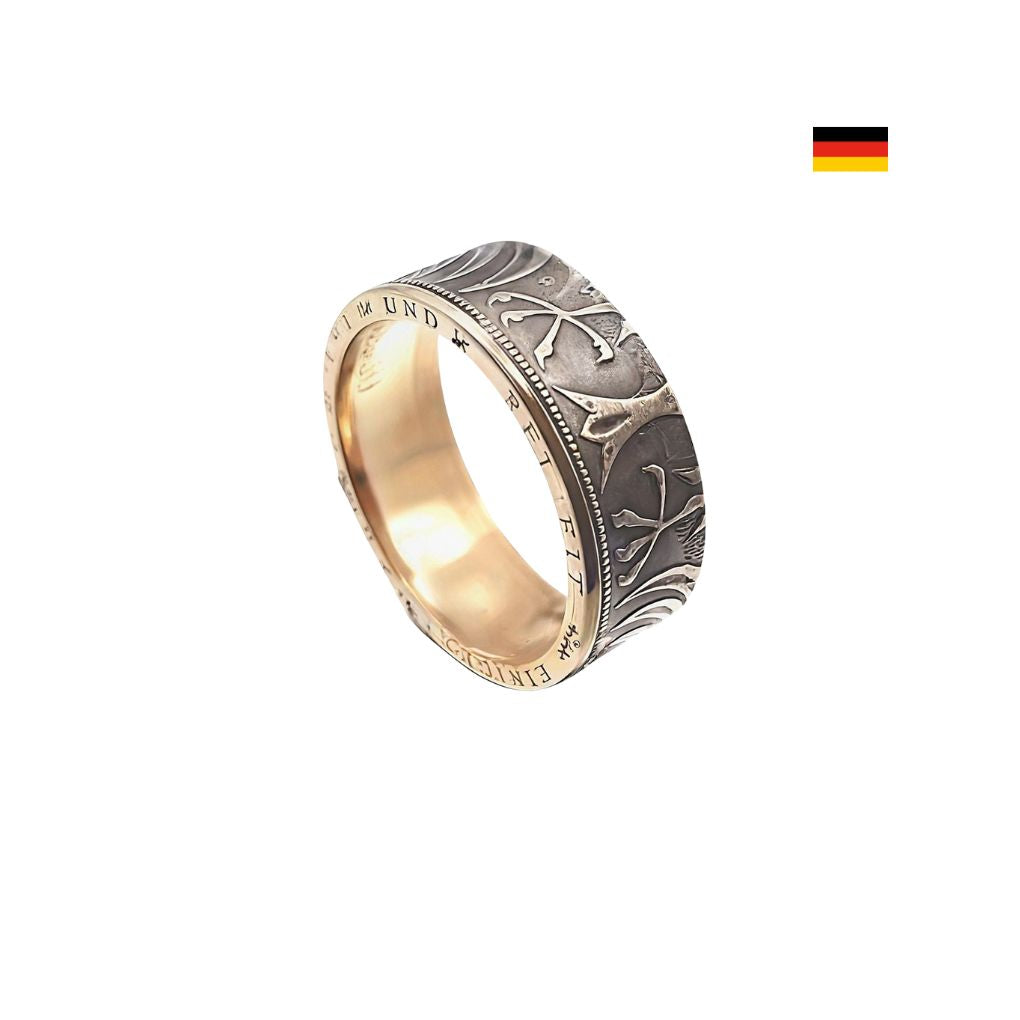 Silberner 5 DM Münzring mit Goldsteg – einzigartiges Unikat für Partnerring oder Geschenk