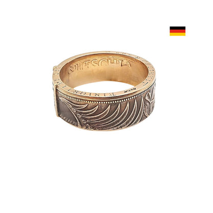 5 DM Münzring mit doppeltem 585er Goldsteg, handgefertigt in Deutschland