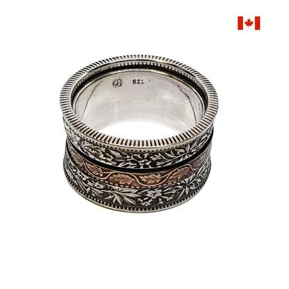 Silber-Drehring Unikat mit echter kanadischer Münze und Gravuroption