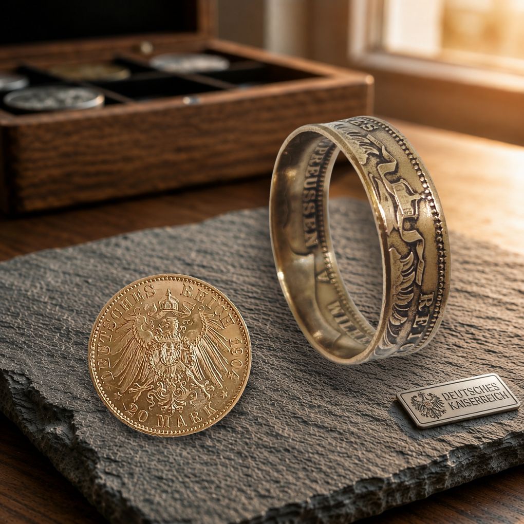 Münzring, Damenring aus echter 20-Goldmark  Kaiserreich