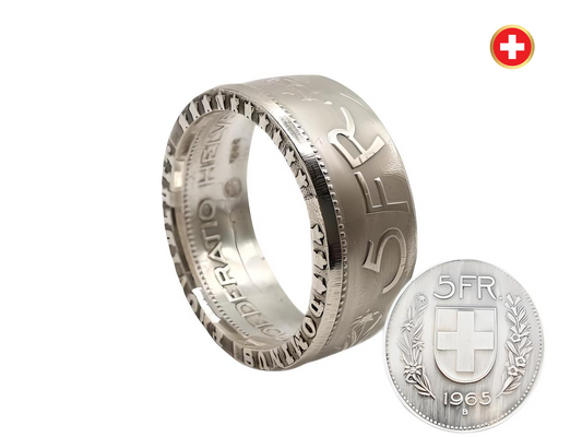 Münzring aus 5 Schweizer Franken mit Edelweiß-Motiv, handgefertigter Silberring Schweiz"