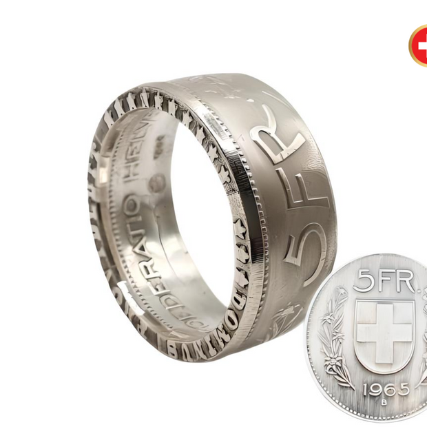 Münzring aus 5 Schweizer Franken mit Edelweiß-Motiv, handgefertigter Silberring Schweiz"