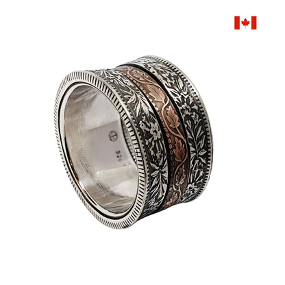 Handgefertigter Drehring aus 925 Silber mit originaler kanadischer 1 Cent Münze