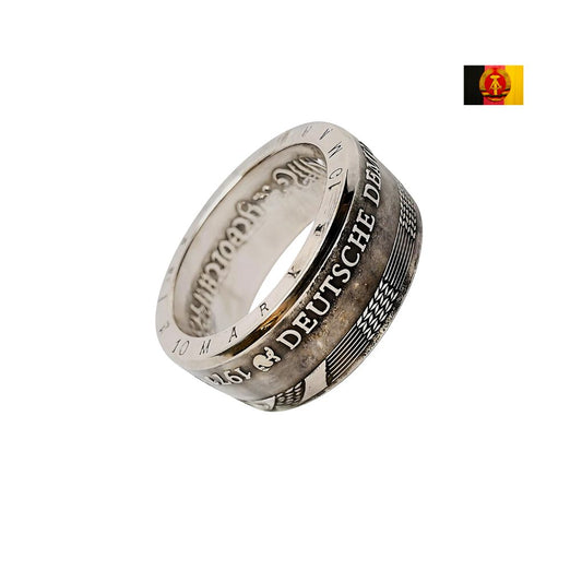 Handgefertigter 10-Mark DDR Münzring aus 625er Silber, Prägejahre 1970–1978