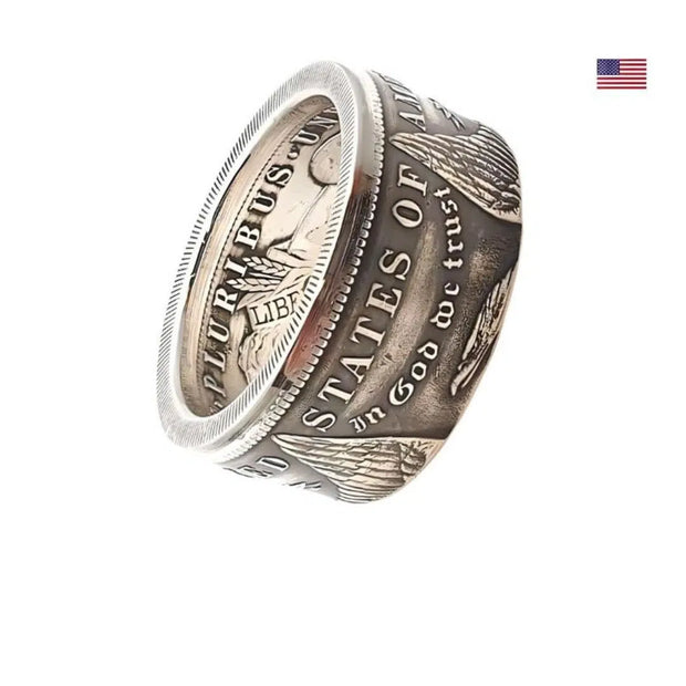 Morgan Dollar Münzring aus 900er Silber USA, amerikanischer Vintage Schmuck handgefertigt"