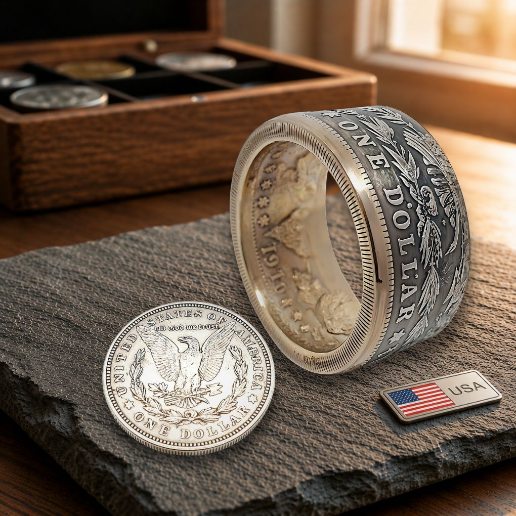 Handgefertigter Münzring aus original 1 Morgan Dollar Münze (USA)