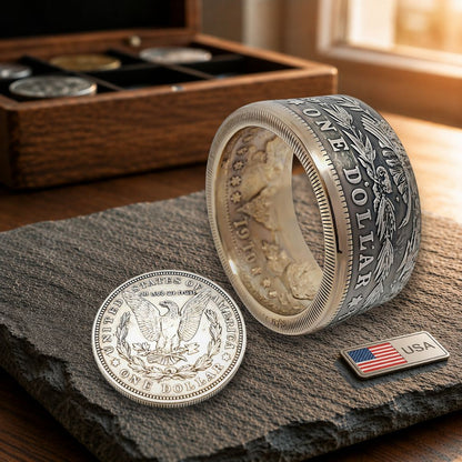 Handgefertigter Münzring aus original 1 Morgan Dollar Münze (USA)