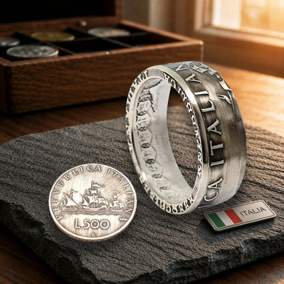 Italienischer Münzring 500 Lire - handgefertigter Silberring aus originaler italienischer Münze