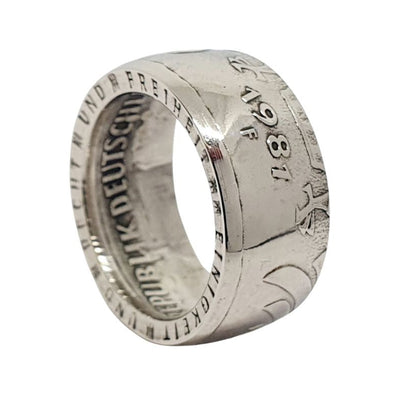 5 DM Münzring mit Wunschjahrgang 1974 - 2001 Seitenansicht - 625er Silber Vintage Schmuck gravierbar
