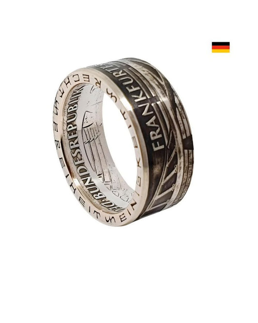 Handgefertigter 5-DM-Ring aus 625er Silber, aus einer originalen Münze von 1974 – perfekt als Geschenk für Paare.