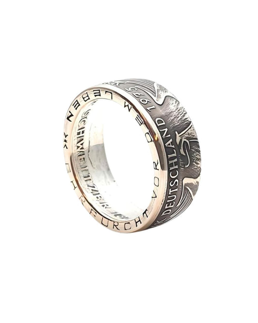 5 DM Münzring Albert Schweitzer 1975, Gedenkmünze Friedensnobelpreisträger, 625er Silber"
