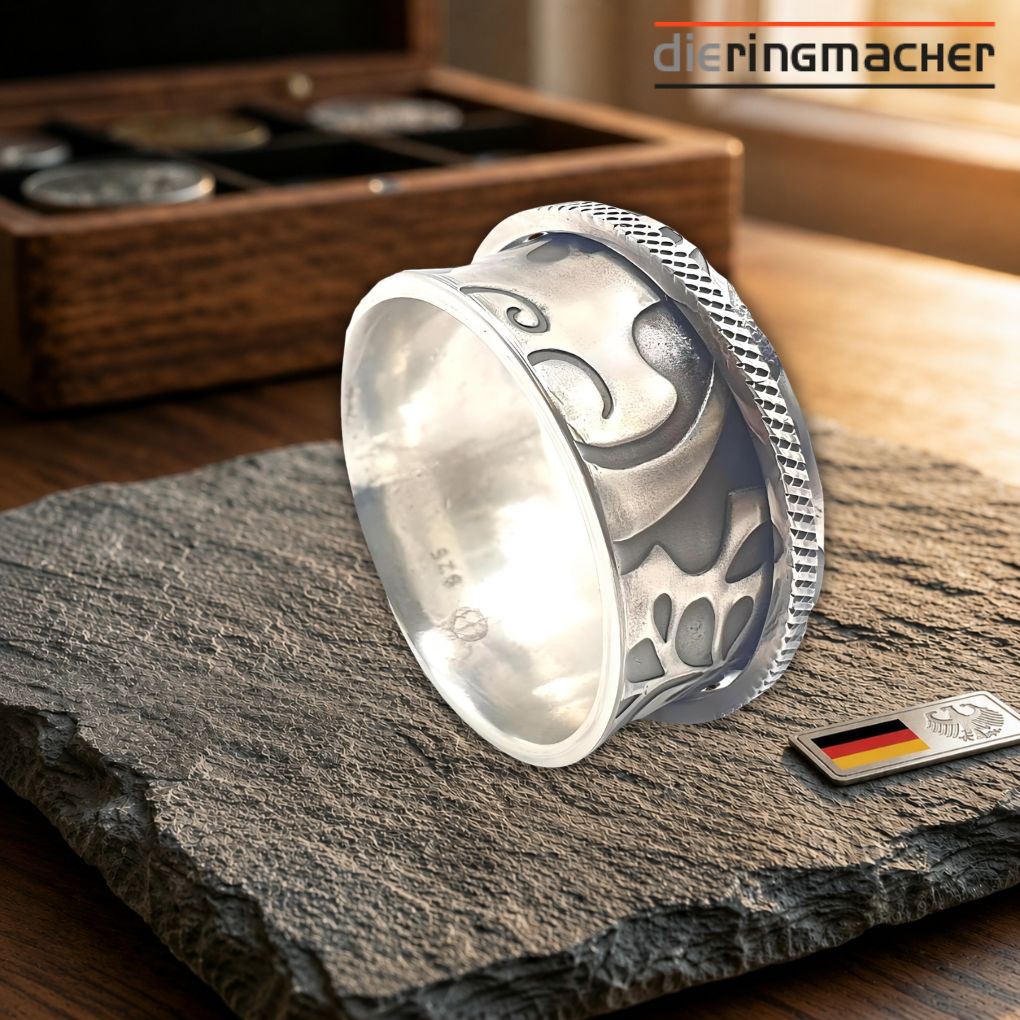 925er Silber Achtsamkeitsring mit drehbarem Element und filigranem Blütenmuster-Design für Meditation