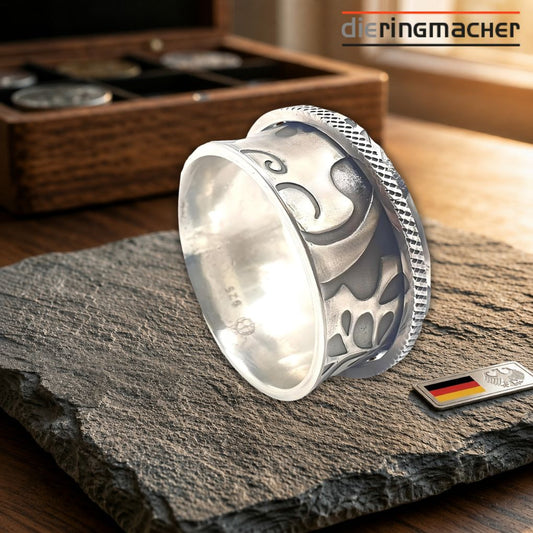 925er Silber Achtsamkeitsring mit drehbarem Element und filigranem Blütenmuster-Design für Meditation