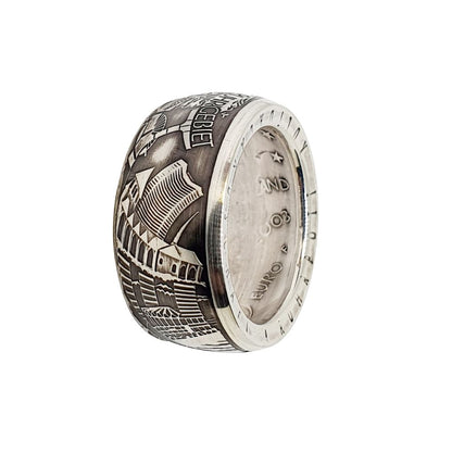 Einzigartiger 10-Euro-Ring aus Silber, hergestellt aus der originalen Gedenkmünze von 2003 – Würdigung des Ruhrgebiets und der Zeche Zollverein.
