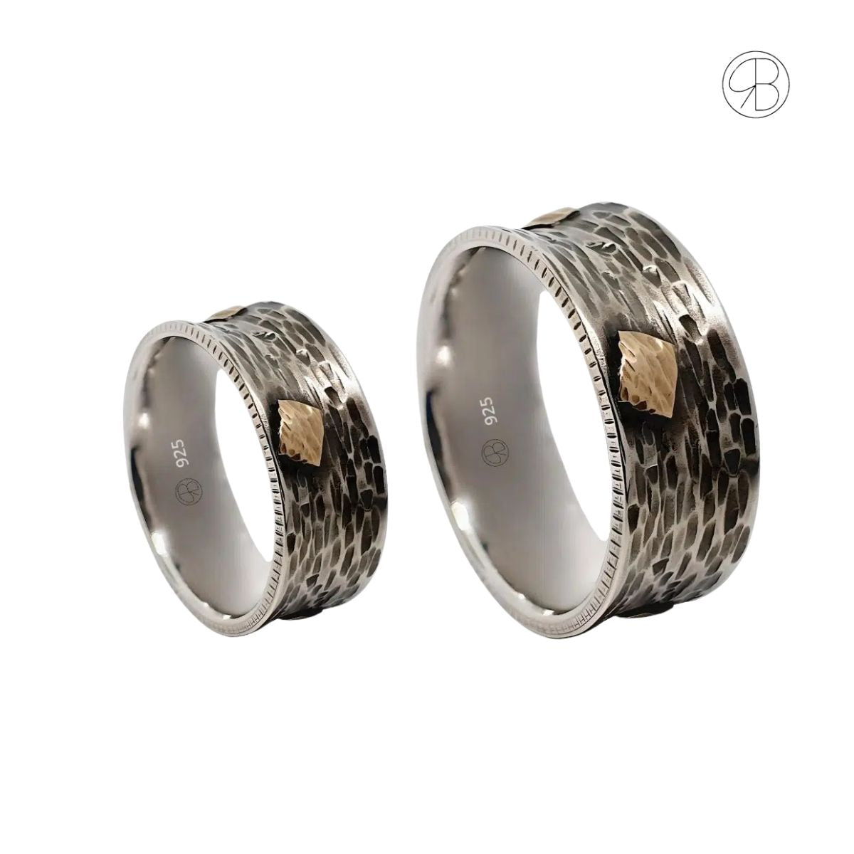 Handgefertigte Silberringe mit Goldakzent, personalisierbar mit Gravur, als Paar für Partner oder Ehe