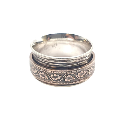 Kanadischer Münzring Seitenansicht, beweglicher Ring, Entspannung, Handarbeit