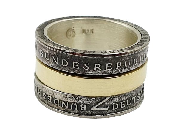 "Drehbarer Silberring aus historischen 2 DM Münzen - Deutsche Geschichte in Bewegung zum Anfassen und Drehen"