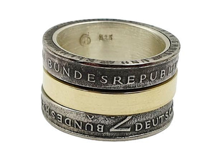 "Drehbarer Silberring aus historischen 2 DM Münzen - Deutsche Geschichte in Bewegung zum Anfassen und Drehen"